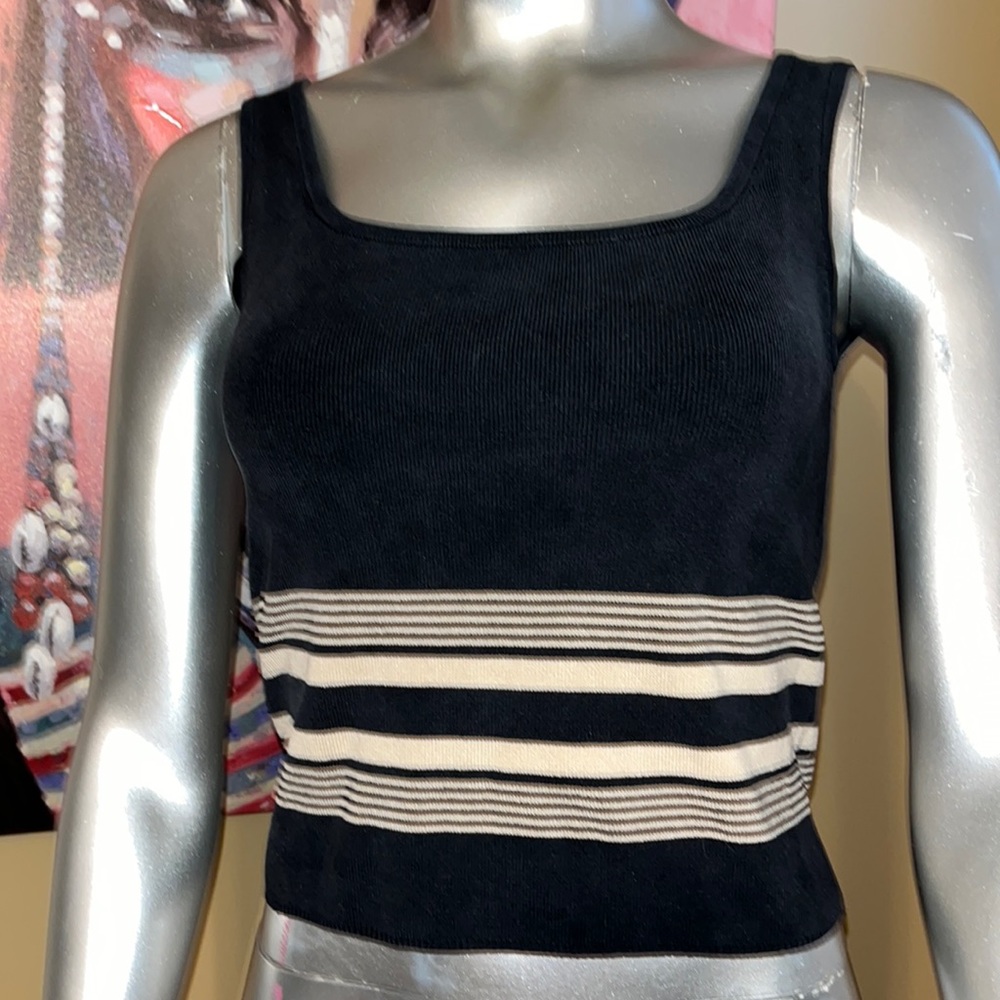 Essendi vtg vintage 90s y2k striped black beige size medium tank top shirt tan
